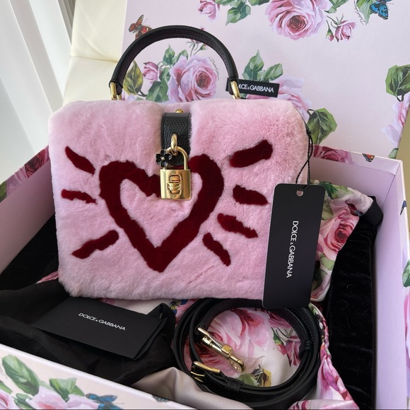 NEW Pink Leather Brand Logo Handbag Rabbit Fur Padlock Lizard - Picture 6 of 9